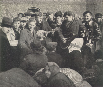 [DPs, who were forced to work in the Krefeld steel mill, celebrate their liberation]